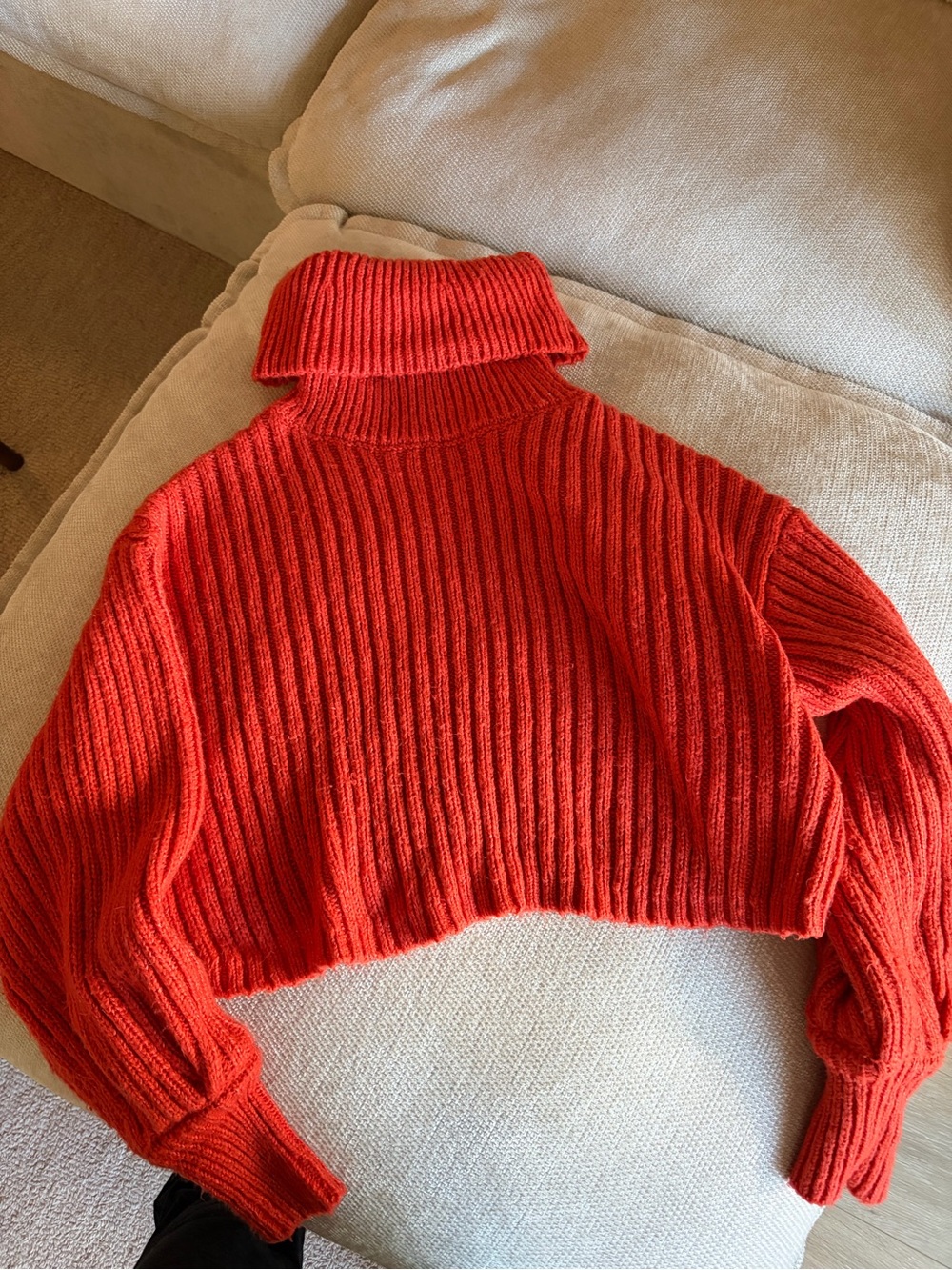 Urban Outfitters Bright Red Ribbed Cropped Turtleneck Sweater